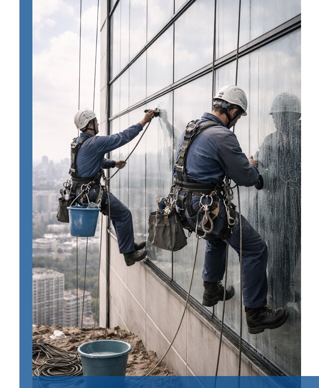 Профессиональная мойка фасадных окон альпинистами в Пятигорске