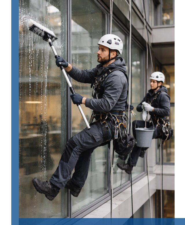 Профессиональная мойка витражей промышленными альпинистами в Пятигорске