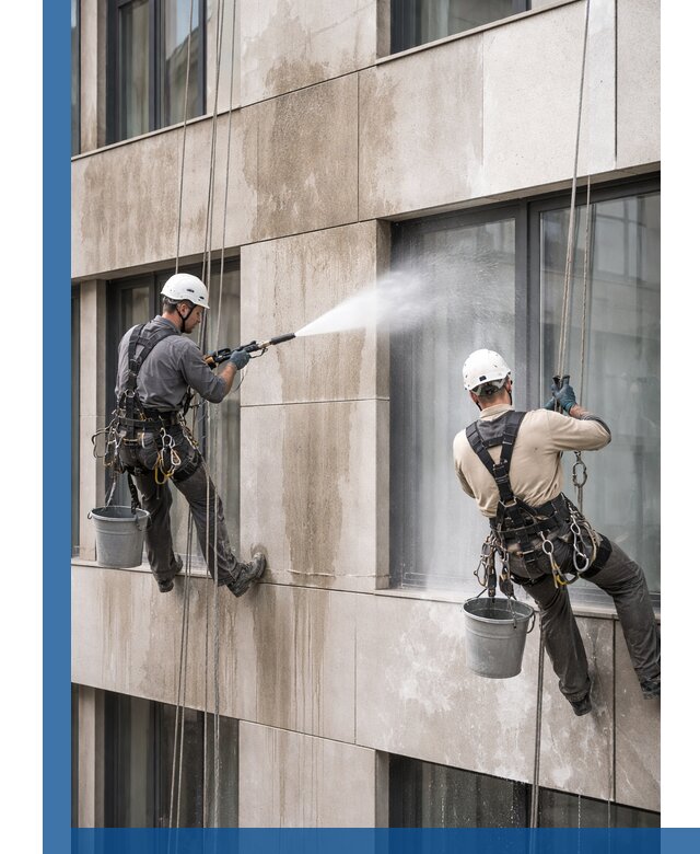 Послестроительная мойка фасада промышленным альпинизмом в Пятигорске