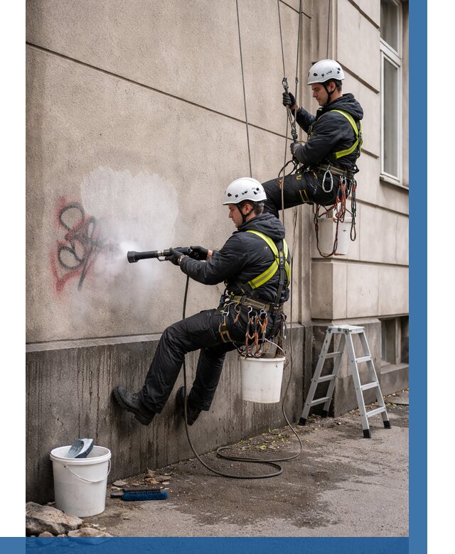 Удаление граффити с фасада в Пятигорске от 4623 р. | ВЫСОТНИК-Птг