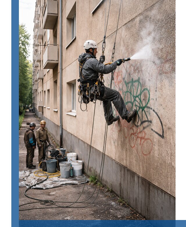 Удаление граффити с фасада в Пятигорске без следов и повреждений