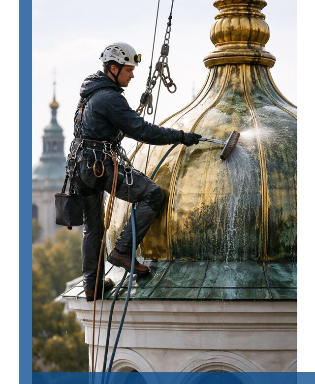 Профессиональная мойка куполов и шпилей высотными альпинистами в Пятигорске