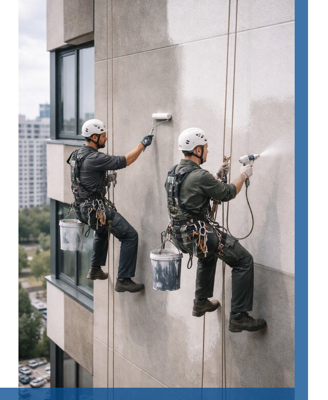 Покраска фасада альпинистами в Пятигорске от 308 р. | ВЫСОТНИК-Птг