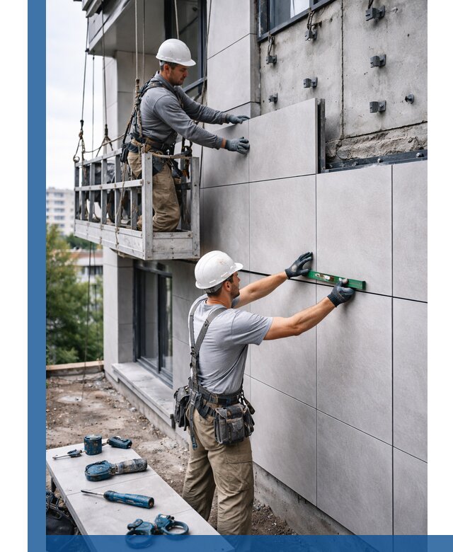 Монтаж керамогранита на фасад в Пятигорске под ключ с гарантией качества