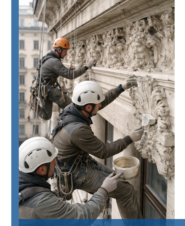 Реставрация фасадной лепнины с высотными работами в Пятигорске