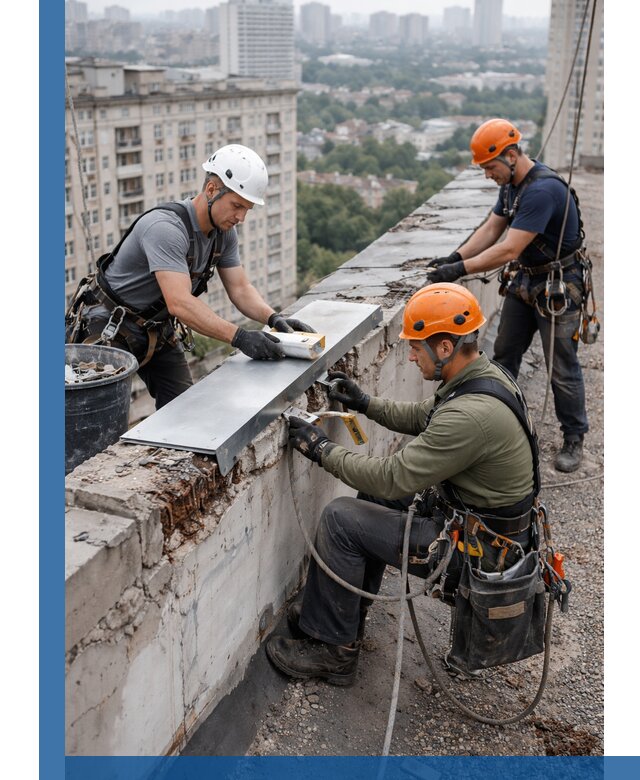 Ремонт парапета на кровле в Пятигорске, высотные работы с гарантией