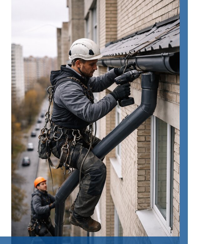 Монтаж водосточной системы на здании в Пятигорске от 5137 р. | ВЫСОТНИК-Птг