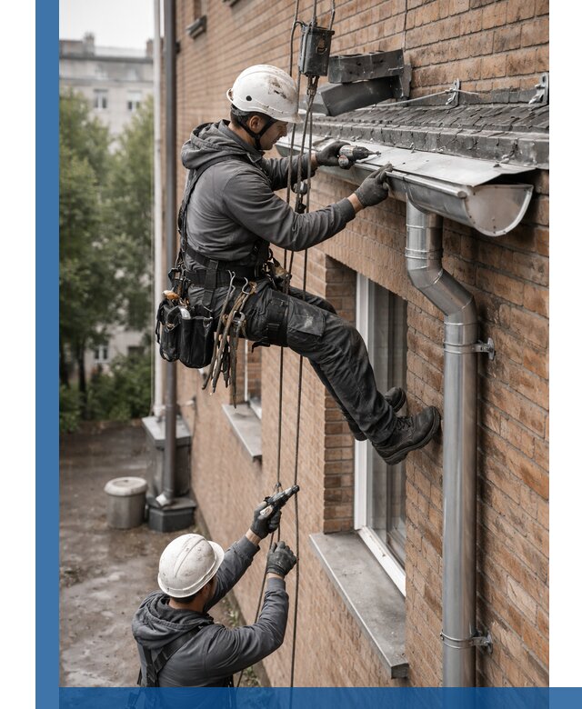 Монтаж водосточной системы на здании в Пятигорске под ключ