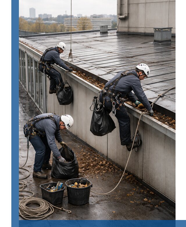 Очистка кровли по периметру в Пятигорске силами промышленных альпинистов