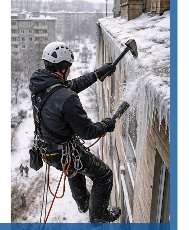 Сбивание сосулек с крыши в Пятигорске по цене от 4623 р. | ВЫСОТНИК-Птг