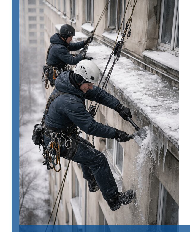 Удаление наледи и сосулек с карнизов в Пятигорске профессионально