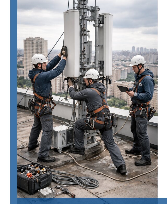 Монтаж антенн связи на крыше в Пятигорске с вводом в эксплуатацию