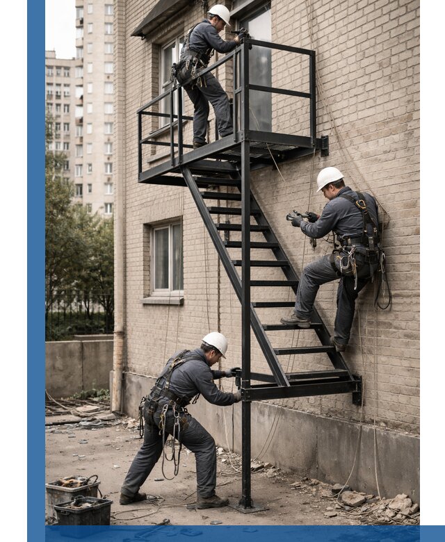 Монтаж пожарной лестницы в Пятигорске, установка и крепление