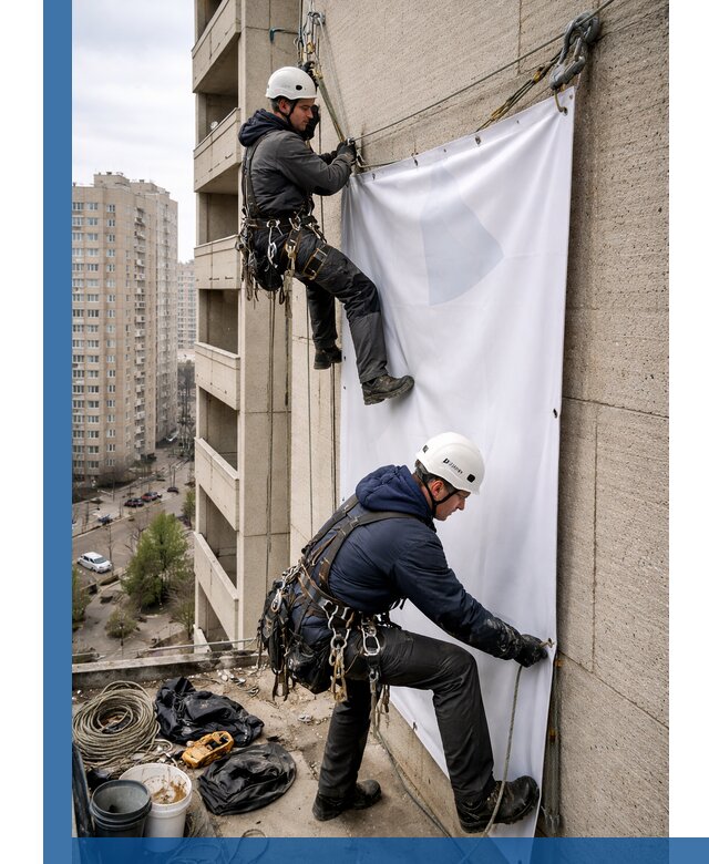 Профессиональный монтаж баннеров на фасаде в Пятигорске