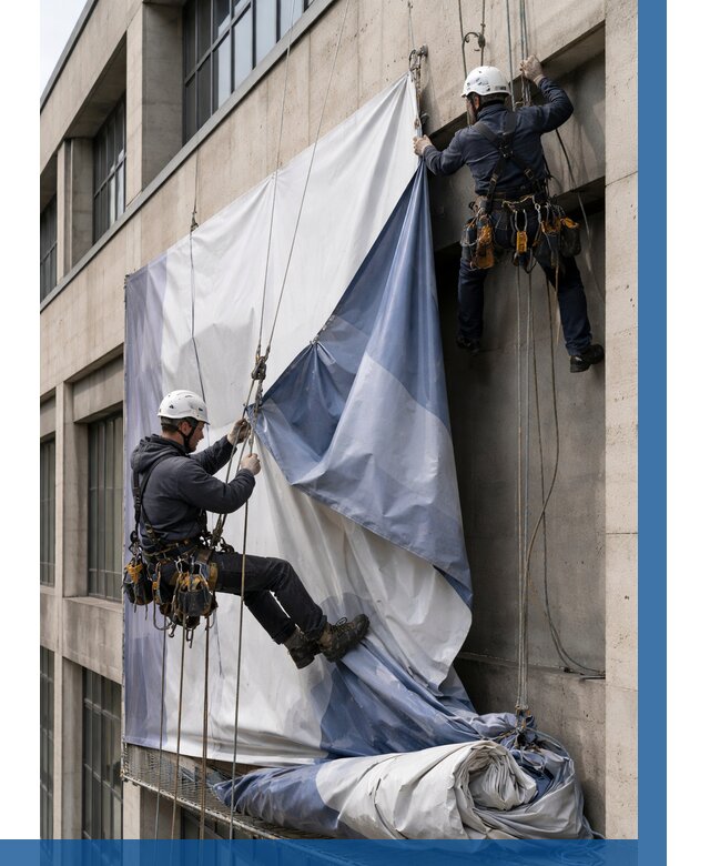 Демонтаж баннеров с фасада в Пятигорске от 4623 р. | ВЫСОТНИК-Птг