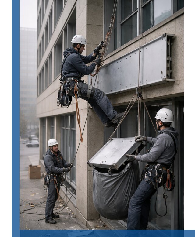 Демонтаж рекламной вывески с высотными работами в Пятигорске