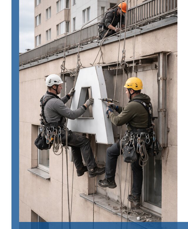 Ремонт и восстановление наружных вывесок на высоте в Пятигорске