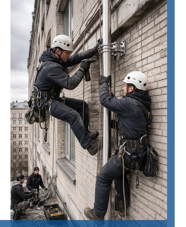 Монтаж флагштока на здании в Пятигорске от 6677 р. | ВЫСОТНИК-Птг