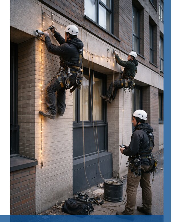 Монтаж гирлянд на фасаде в Пятигорске от 3596 р. | ВЫСОТНИК-Птг