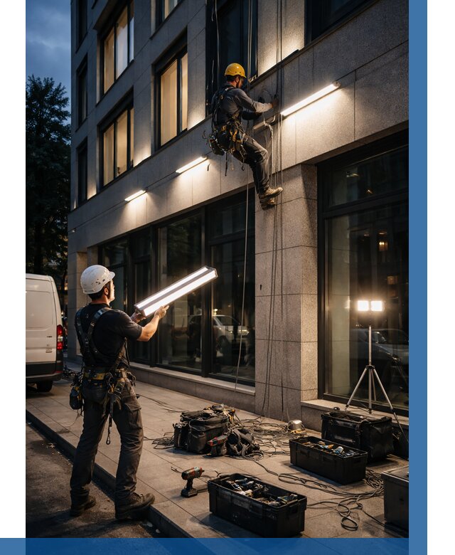 Монтаж архитектурной подсветки здания в Пятигорске от 2568 р.|ВЫСОТНИК-Птг