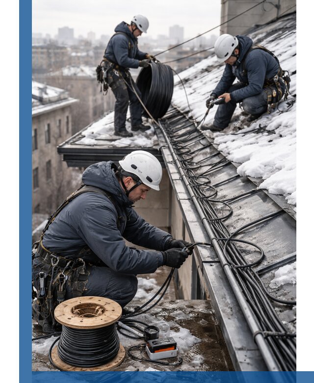 Монтаж греющего кабеля на кровле в Пятигорске под ключ